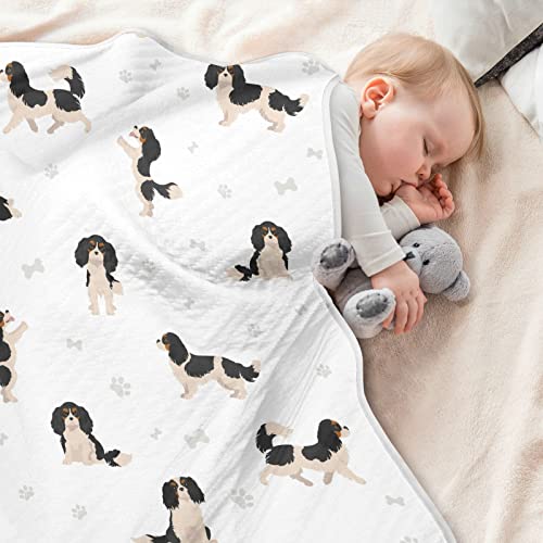 Image of Swaddle Blanket Cavalier King Charles Spaniel Cotton for Infants, Receiving Lightweight Soft Swaddling for Crib, Stroller, Nursery, Puppy, 30x40 in