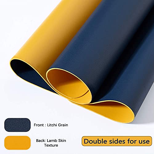 Image of Desk Pad Large, Desk Mat, Extended Mouse Mat, Mouse Pad XL, Desk Blotter, DOBAOJIA Laptop Pad Writing Pad for Office /Home, Dual-Side Use PU Leather Waterproof 31.5 inch X 15.7 inch (Navy Blue /Yellow)