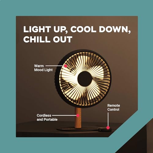Image of NUUK LIT Cordless & Rechargeable 7 Inch Table Fan with Night Light & Remote Control | Auto Oscillation with 4 Wind Modes | BLDC Fan with Up To 12 Hour Run Time | Portable Table Fan for Home, Office