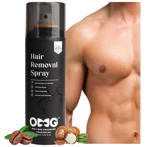 OMG Hair Removal Spray for Men | Painless Body Hair Removal pray for Chest Back Hands Legs and Intimate Areas | with Coffee Fragrance Shea Butter and Glycerine | Works in less than 10 Minutes| 200ml