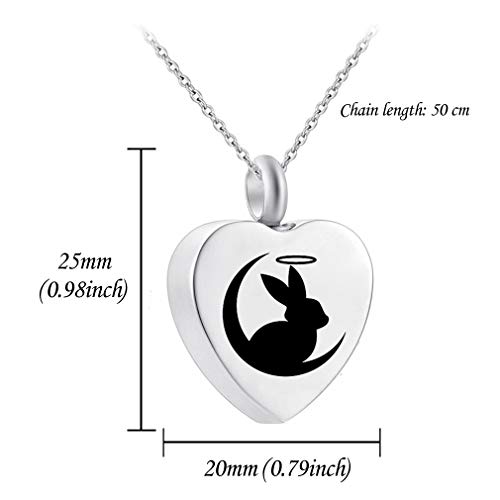 Misyou Urn Necklaces For Ashes Cute Rabbit And Moon Cremation Urn Locket Pendant Stainless Steel Jewelry With Fill Kit And Velvet Bag (Silver Heart Necklace) #TOP3