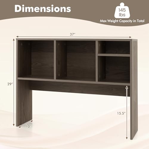 Image of Tangkula Desktop Bookshelf, Countertop Storage Hutch with 4 Shelves for Computer Desk, Desktop 2-Tier Display Rack, Multipurpose Wood Desk Hutch Storage Organizer for Dorm Office Home