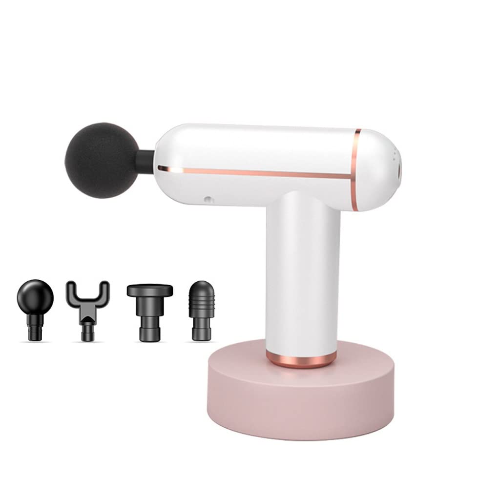 XMING 4 głowice masujące pistolet do masażu dziewczyny Mini masażer mięśni profesjonalnej klasy Home Fitness wielofunkcyjny cichy instrument z membraną mięśniową (Color : Bianco)