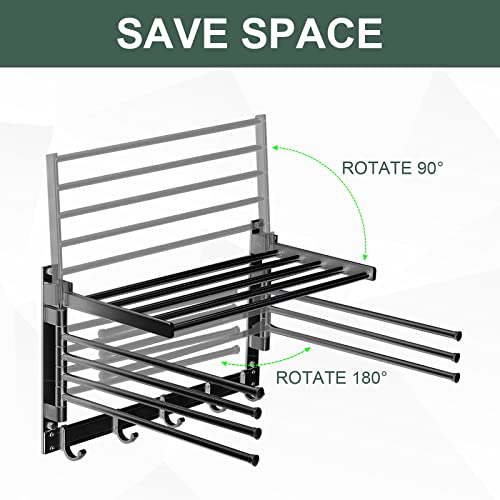 Auropeak Clothes Drying Rack Wall Mounted, Laundry Drying Rack Clothing, Drying Racks For Laundry With Swivel Towel Arms And Hanging Hooks, Space Organization For Laundry Room, Bathroom, Aluminum #TOP2