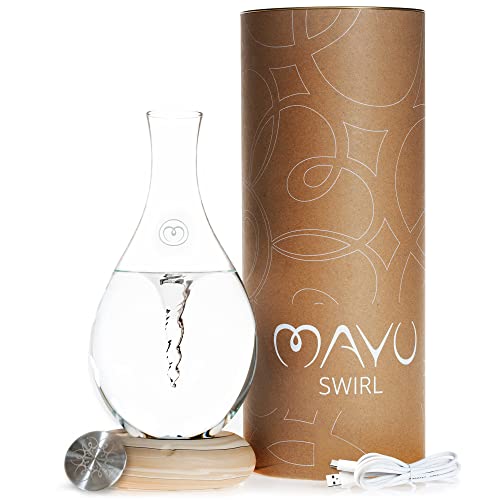 MAYU Swirl Water Pitcher, Borosilicate Glass Carafe New Jug Design Dispenser. Stand with Innovative Vortex Technology. 51 Oz 1.5 Liter | Colored Base (Earth Color Base)