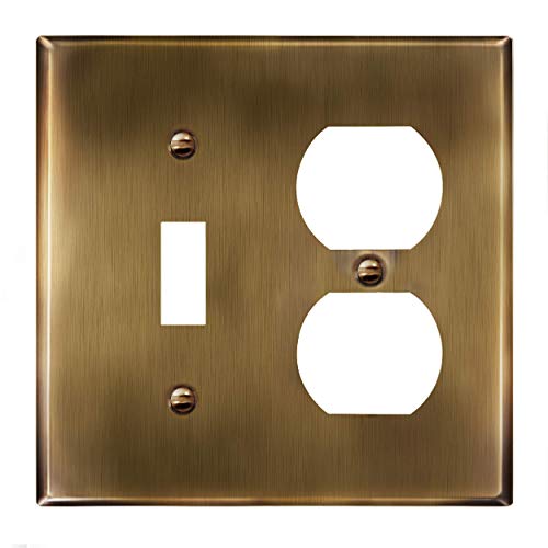 Image of ENERLITES Combination Toggle Switch and Duplex Receptacle Metal Wall Plate, Stainless Steel 201 Outlet Cover, Corrosion-Resistant, Standard Size 2-Gang 4.50 inch x 4.57 inch, 771121-AB, Antique Brass