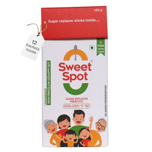 Image of Sweet Spot Prebiotic Sugar Substitute (120g) | 10 + 2 Free Sachets | No Aftertaste | Diabetic-Friendly | 50% Lower Calories | Suitable for Kids, Adults & Elderly | Gut Friendly | Low-GI | No Added Preservatives | 1:1 Sugar Replacer