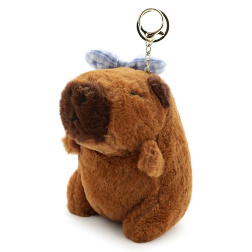 Image of 28 CM Cute Capybara Plush Keychain Soft Stuffed Animal Toy with Metal Key Ring, Kawaii Plush Bag Charm, Backpack Hanging Pendant, Car Keychain Gift for Kids, Girls, Boys & Adults