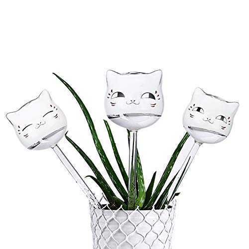 Whiidoom 3 Pack Glass Self Watering Globes, Durable Mini Transparent Plant Watering Bulbs for Indoor and Outdoor (Clear Cat)
