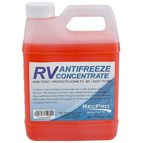RecPro RV Antifreeze Concentrate Mixing Fluid for Winterizing Recreational Vehicles -50 Degree Fahrenheit Protection 32 Ounces