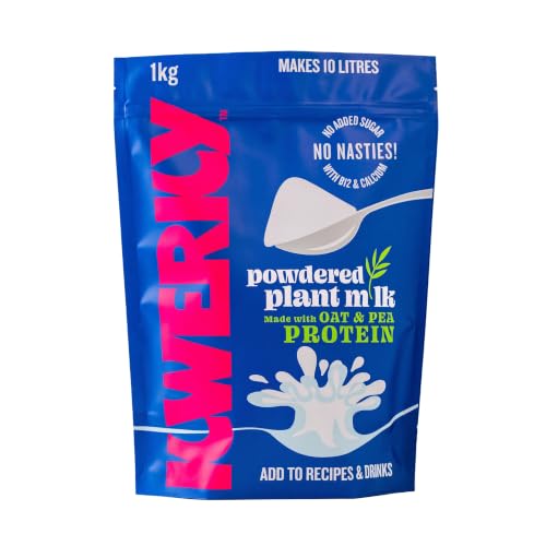KWERKY Oat Milk Powder 1kg =10L Plant Based Oat Drink | Dairy Gluten Nut Soy-Free | Pea Protein Calcium Vitamin B12 | No Added Sugar | No Gums & Seed Oils No Additives | For Cooking & Baking