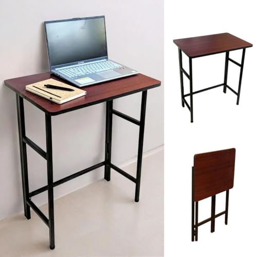 Image of ANEXO Metal Folding Computer Work from Home Table for Laptop Study Office Foldable Desk (Mahogany No Tray)