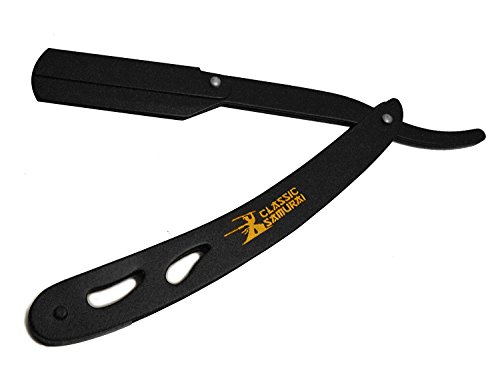 Classic Samurai CS-102 Matte Black Folding Straight Razor, Shavette with 100 Count Single Edge Razor Blades (Black)