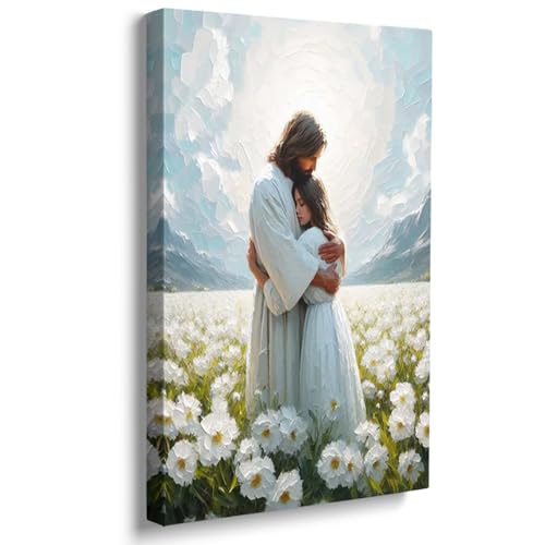 GUBIYU Jesus Hugging Girl Canvas Wall Art Jesus and Woman