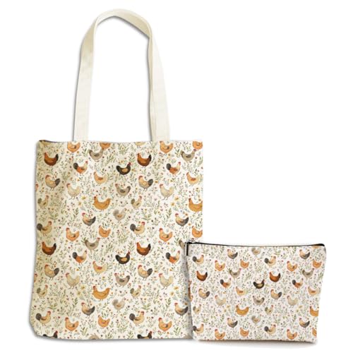 Dog Dinosaur Whale Shark Butterfly Mushroom Chicken Corgi Cat Gifts Canvas Tote Bag Makeup Bag for Women Birthday