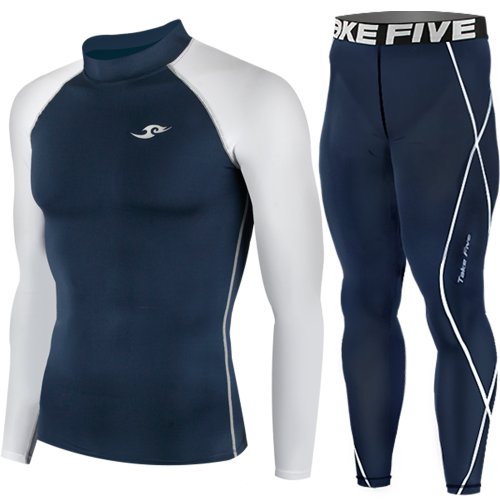 Skin Tight Compression Under Layer Long Sleeve Shirt & Pants Navy SET