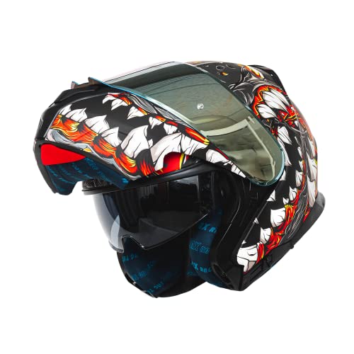 Image of HAX Modular Flip-Up Dual Visor Motorcycle Helmet Adult DOT /ECE Approved | Lightweight, Comfortable, and Stylish Helmet for Men and Women - Amatista Series Mutant Grey M