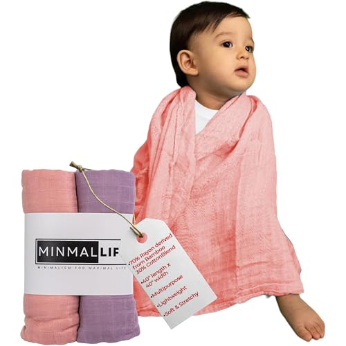 Image of Minmallife Swaddle Blanket Pack of 2, Pale Pink | 70% Rayon derived from Bamboo, 30% Cotton | Muslin Blanket, Swaddling Blankets, Infant Blanket, Muslin Swaddles