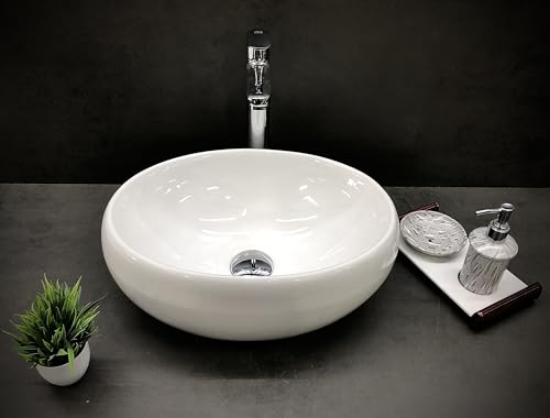 Image of Delta Premium White Ceramic Wash Basin | Table Top Basin (White, 16x12x5 Inch)