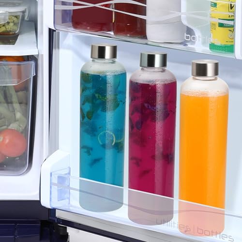 Image of SIMPARTE Borosilicate GlassWater Bottles 500ml | Leak-Proof, Freezer Safe, Wide Mouth | Stainless Steel Cap | Ideal for Office, School, Travel | Set of 3