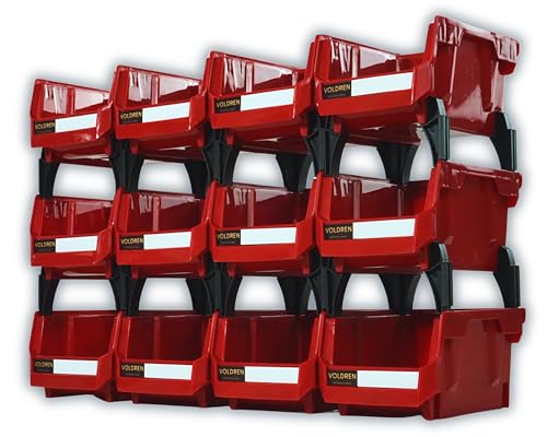 VOLDREN Gavetas organizadoras apilables   Organizador tornillos   Cubetas plastico almacenaje   Organizador cajones   Clasificador apilable taller   Estanteria gaveta herramienta (Rojo, 12)