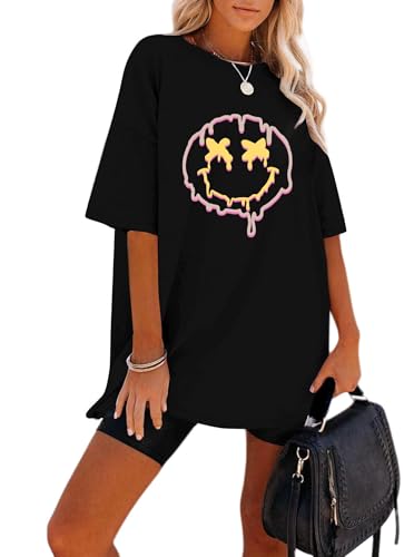 Image of Remidoo Women's Casual Short Sleeve Graphic Tee Oversized T Shirt Loose Top Blouse Black XX-Large