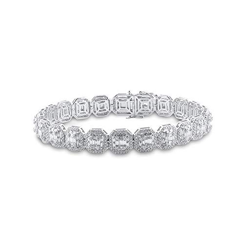 Jewels By Lux 14K White Gold Mens Baguette Diamond Link Bracelet 8 Cttw (I1 Clarity; G-H Color) #TOP20