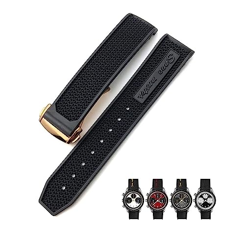 Bracelet montre noir or 21mm caoutchouc souple étanche AT150