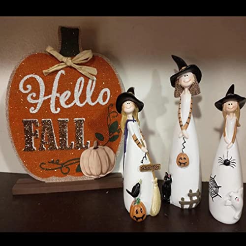 3 Piece Witch Statues Halloween Decorations, Cute Party And Home Decor And Fall Accents, Classic Witches Hats, Cat, Ghost, Crow, And Pumpkins Halloween Room Decor, Ceramic Figurines #TOP7