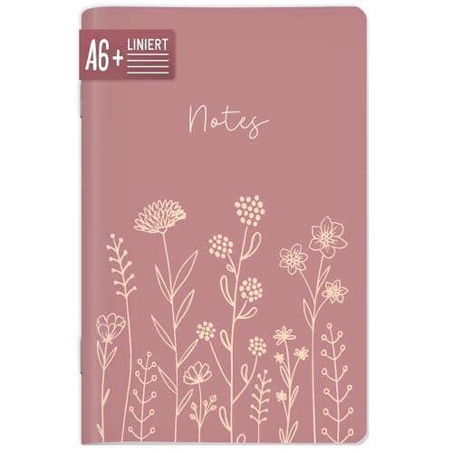 paper&you® cuaderno de notas A6+ con líneas 'Flores finas rosé' con 64 páginas, tapa blanda pequeño, mini diario con líneas - sostenible & respetuoso con el clima