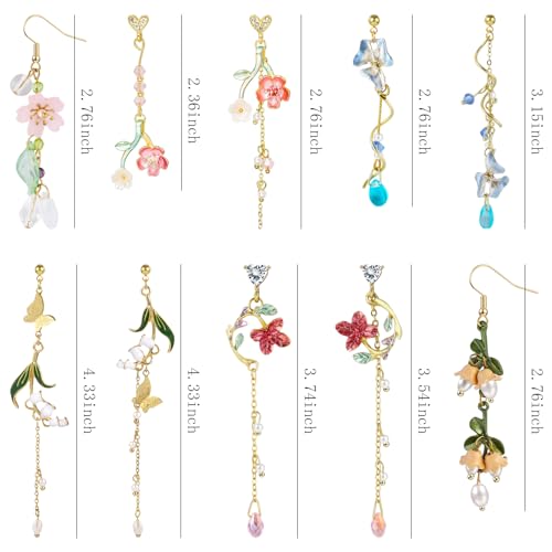 NEWITIN 6 Pairs Flower Earrings for Women Hypoallergenic Earring Pearl Leaf Floral Tassel Earring Statement Long Flower Dangle Earrings for Women2