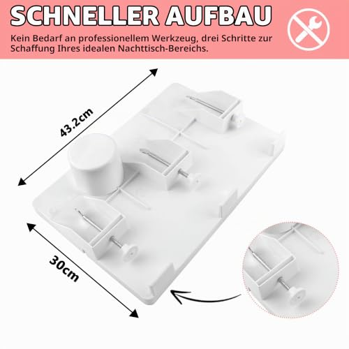 Lacusmall Nachttischregal Regal, Tablett Nachttisch Regal Bettablage zum Einhängen für Bett mit Kabelführung, Clip-On-Nachttisch… – Ansicht 4