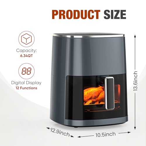 Image of Sweetcrispy Air Fryer 6 Quarts with Window, 12-in-1 Square Airfryer Oven for Family, 400F Rapid Air Crispy Technology, Roast Bake Dehydrate, Nonstick & Easy-Clean Basket