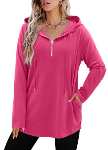 BETTE BOUTIK Womens Quarter Zip Tunic Hoodies Pullover Long Hooded Sweatshirts S-3XL