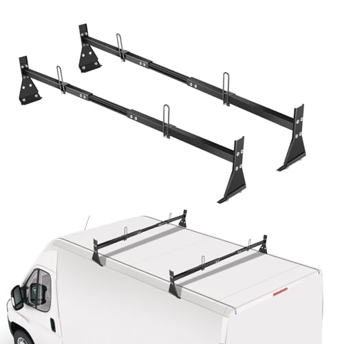 Colinktool Universal Van Ladder Roof Racks Adjustable Van Roof Ladder Racks with Cargo Roller Compatible with 1996-Up Chevy Express Fullsize and Vans with Rain Gutter Black-2Pack