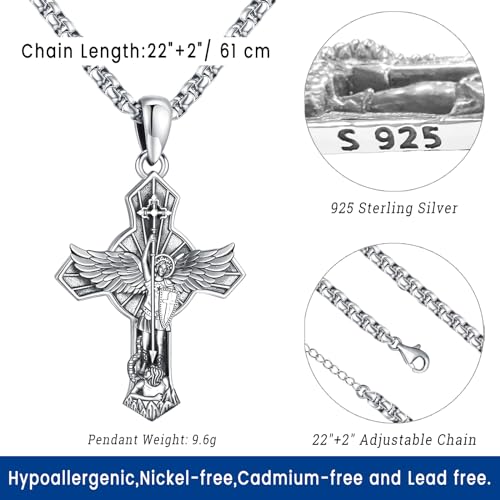 Image of Eusense Cross Necklace for Women Men Crucifix Pendant Sterling Silver 925 Cruz De Caravaca Cross Jesus Crucifix Jewelry