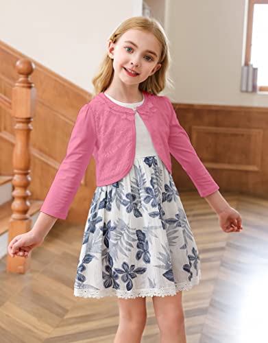 RAYPOSE Little Girls Cardigan Sweater Long Sleeve Dress Cover Up Pearl Button Open Front Lace Bolero Shrug Cotton2