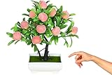 Yeahgoshopping Artificial Plants Bonsai Small Tree Pot, 24cm Tall, Fake Plant with Fruit Decorations, Ideal for Home, Office, and Garden Decor (Soft Peach Fruit)