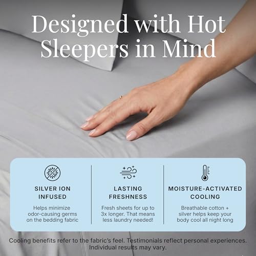 Image of Miracle Made Cotton Bed Sheets - 4 Piece Silver Infused, 300-Thread-Count Thermoregulating Miracle Clean & Cool Sheet Set (Silver Grey, Twin)