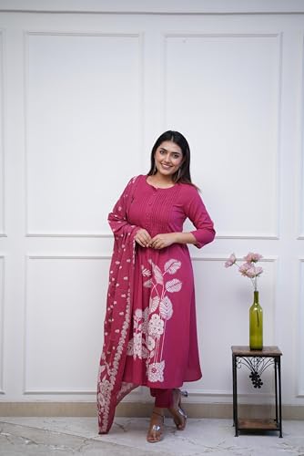 Image of GoSriKi Women's Viscose Anarkali Kurta Set with Dupatta | Anarkali Suit for Women Cotton | Kurta Palazzo Dupatta Set | 3 Piece Ethnic Wear for Festival & Party | Anarkali Suit for Women