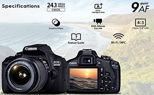 Image of Canon EOS 2000D (Rebel T7) DSLR Camera wCanon EF-S 18-55mm F3.5-5.6 III Lens and Sunshine Photo Professional Accessories Bundle (Renewed)