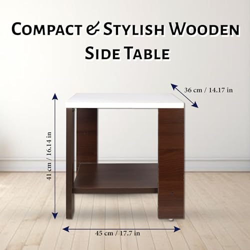 Image of SBF Furniture Small Wooden Side Table with Storage Shelf - 40x40 cm End Table Nightstand - Bedside Table for Bedroom, Living Room, Office - Modern, Durable, Easy-to-Clean Furniture