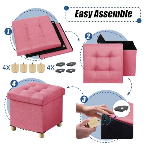 Image of BRIAN & DANY 15 Inches Ottoman with Storage, Square Small Storage Ottoman Foot Rest with Legs, Ottomans Foot Stool for Dorm, Living Room, Entryway (Hot Pink)