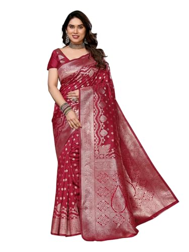 Yashika Women's Banarasi Kanjivaram Cotton Silk Saree with Unstitched Blouse Material (AZ-YS-P1-RAKSHITA MAROON)
