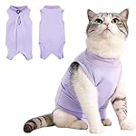 Idepet Cat Surgery Recovery Suit Kitten Onesie for Cats After Surgery Female Breathable Kitty Spay Suit for Abdominal Wound Skin Diseases E-Collar Alternative Wear(Purple,M)