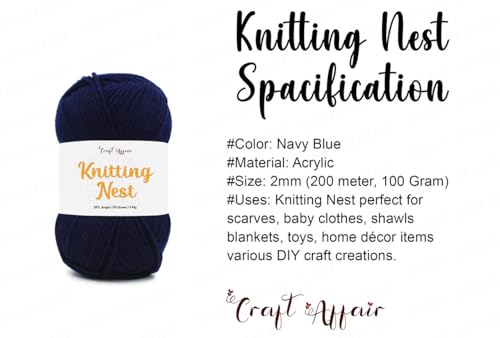 Image of Craft Affair | Knitting Nest Acrylic Yarn (200 Meter, 100 Grams, 2mm) / Woolen Yarn /Acrylic Yarn for Knitting and Crocheting-Navy