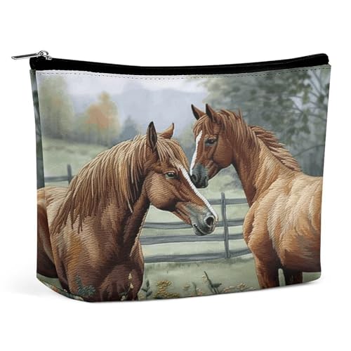 Trousse de maquillage de voyage chevaux brodés grande capacité pour femme
