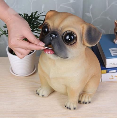 YJPPDD Cute Pug Money Box, Coin Bank Keepsake with Plastic Stopper, Cute Pet Statue Decor Money Saving Coin Bank Animal Birthday Nursery Decor for Girls Boys (Puppy), Yellow by YJPPDD - Used condition - US$10.98