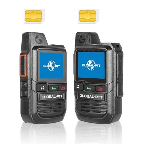 globalptt 2-Pack Global Walkie Talkies with Sim Cards – Handheld PoC Two Way Radios Unlimited Range – Rechargeable PTT Push to Talk Over Cellular Radio Long Range (G0)