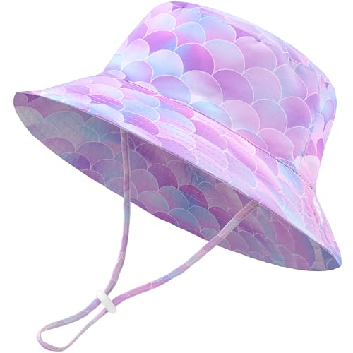 Image of Baby Sun Hat Kids Summer Sun Protection Toddler Bucket Hat Wide Brim Adjustable Beach Hats for Boys Girls Age 0-6 Years